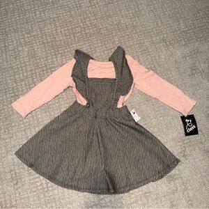 New Girls Pink Long Sleeve Top & Black Striped Dress Set Size 3T